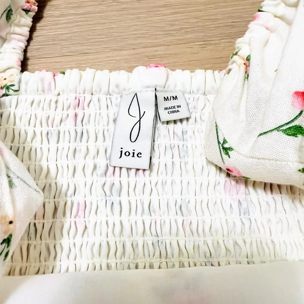 Joie Linen Floral Crop Top NWOT Smocked Pink Roses Cottagecore M